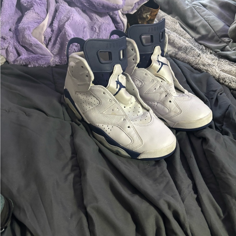 Air Jordan Retro Sneakers in White and Navy